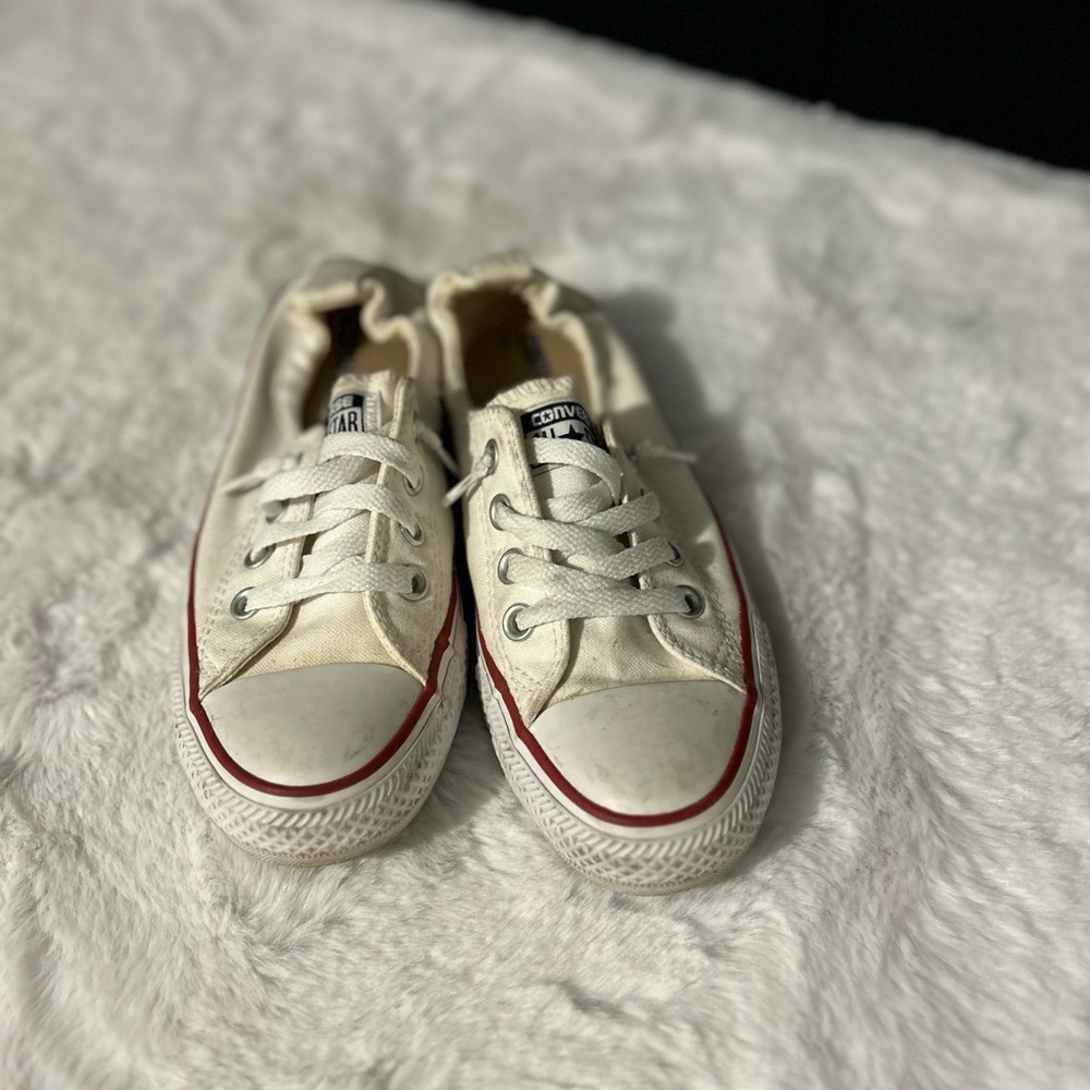 Converse Cream Canvas Sneakers with Red Accent